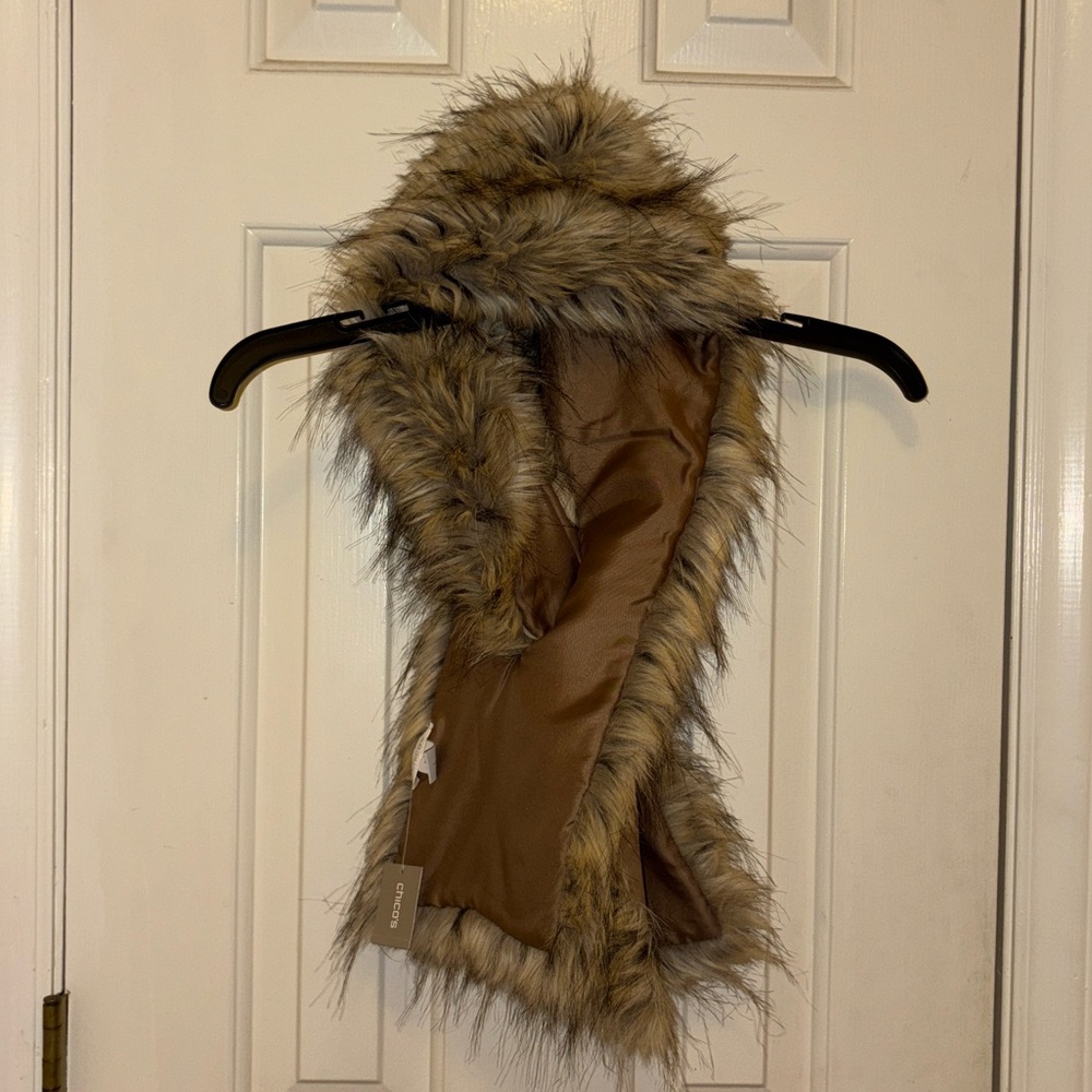 Chico’s Faux Fur Ascot Scarf Oblong Neutral NWT - Picture 3 of 7